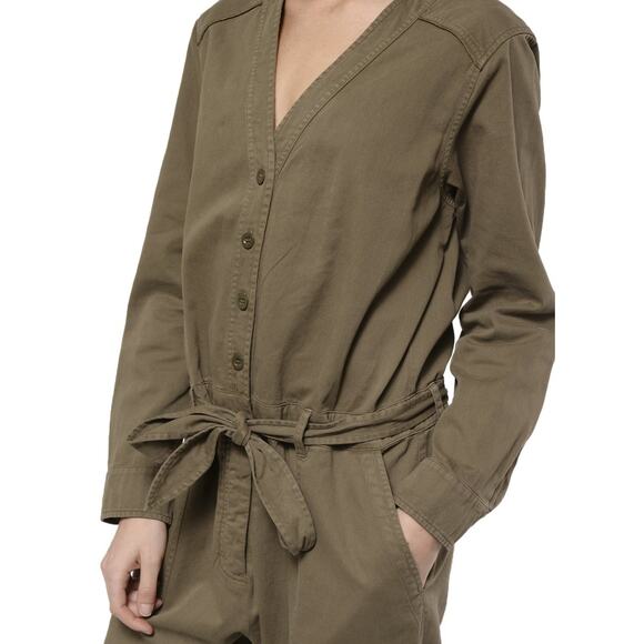 New Xirena Wylder Jumpsuit Olive Green Button Belted Pockets Straight Leg Sz M - Picture 2 of 11